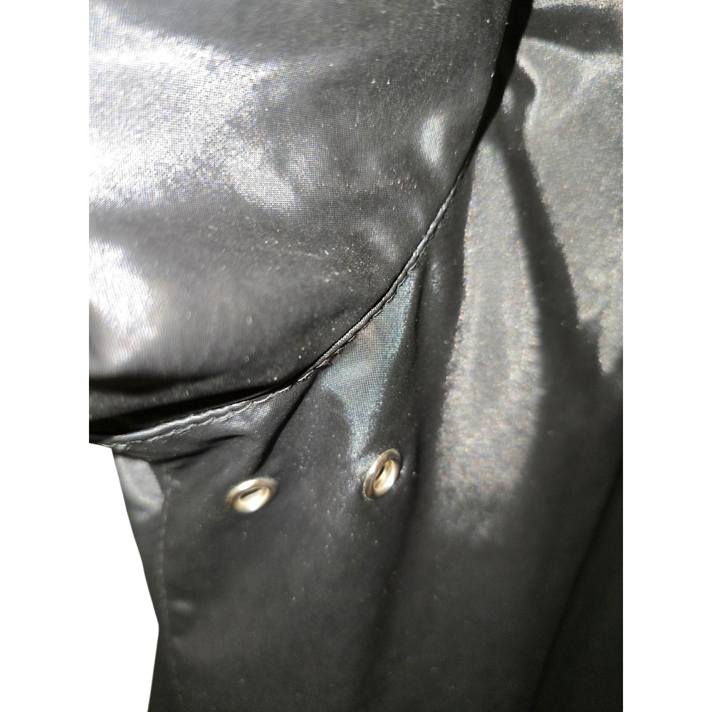 Fu Da Womens Black shiny Raincoat Mid Length Faux Leather Snap‎ Front Jacket M - Picture 5 of 5